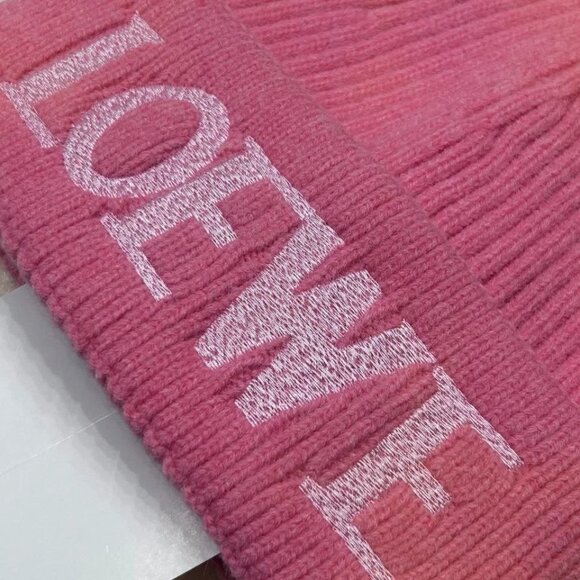 LOEWE Wool Beanie Hat Unisex Pink Knit Winter Cap Logo Embroidered Warm Gift main image 6